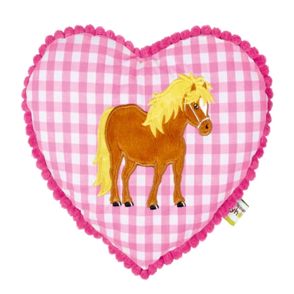 Coussin Coeur Rose Brodé Poney