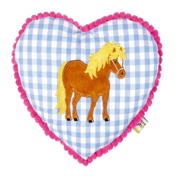 Coussin Coeur Bleu Brodé Poney