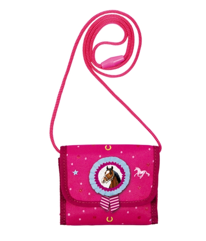 Porte Monnaie Rose Bandoulière Brodé Cheval