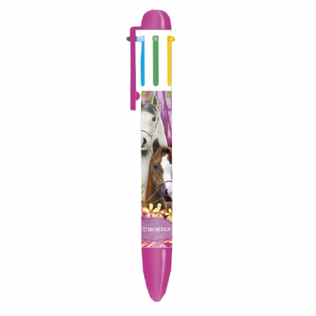 Stylo 6 Couleurs Rose Couple De Chevaux